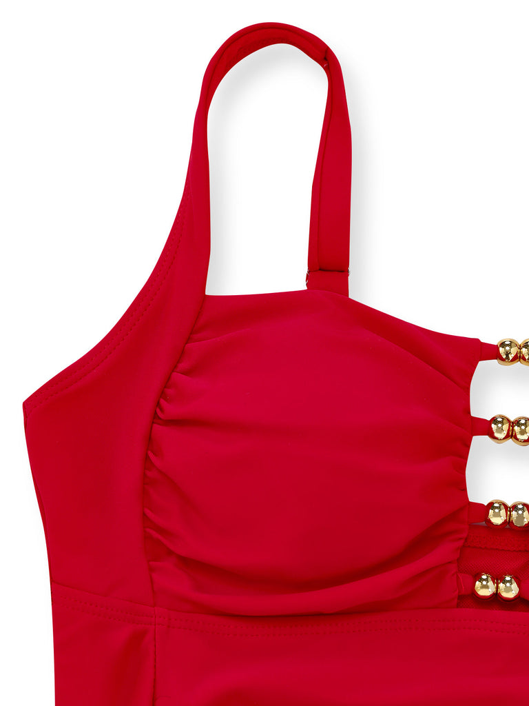 Froncé Découpé Tummy Control Maillot de Bain Une Pièce Années 1950 6