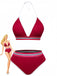Ensemble Bikini Halter Taille Haute Pailleté Rouge Années 80