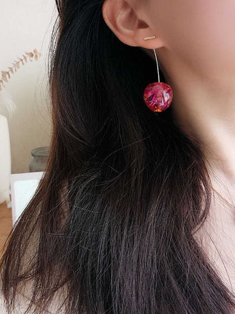 Red Dried Flower Cherry Drop Earrings - vintage fashion, retro style, elegant red