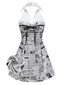 [Prévente] Robe Gris Imprimé Journal Halter Col V Années 1960