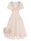 [Prévente] Robe de Soirée Champagne Dentelle Mousseline Volant 1950s