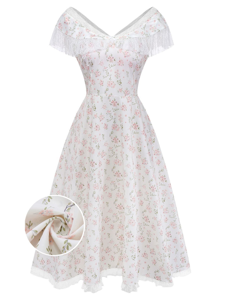 Robe beige en dentelle florale