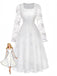 Robe blanche col carré dentelle brodée florale années 1950