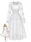 Robe blanche col carré dentelle brodée florale années 1950