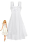 Robe blanche empiècements dentelle unie et nœud sur le devant années 1940