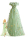 Robe bustier résille brodée fleurs verte années 30