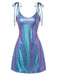 Blue 1970s Patent Leather Spaghetti Strap Mini Dress - vintage dress, retro fashion