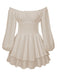 Robe courte unie épaules nues manches longues froncées 1950s