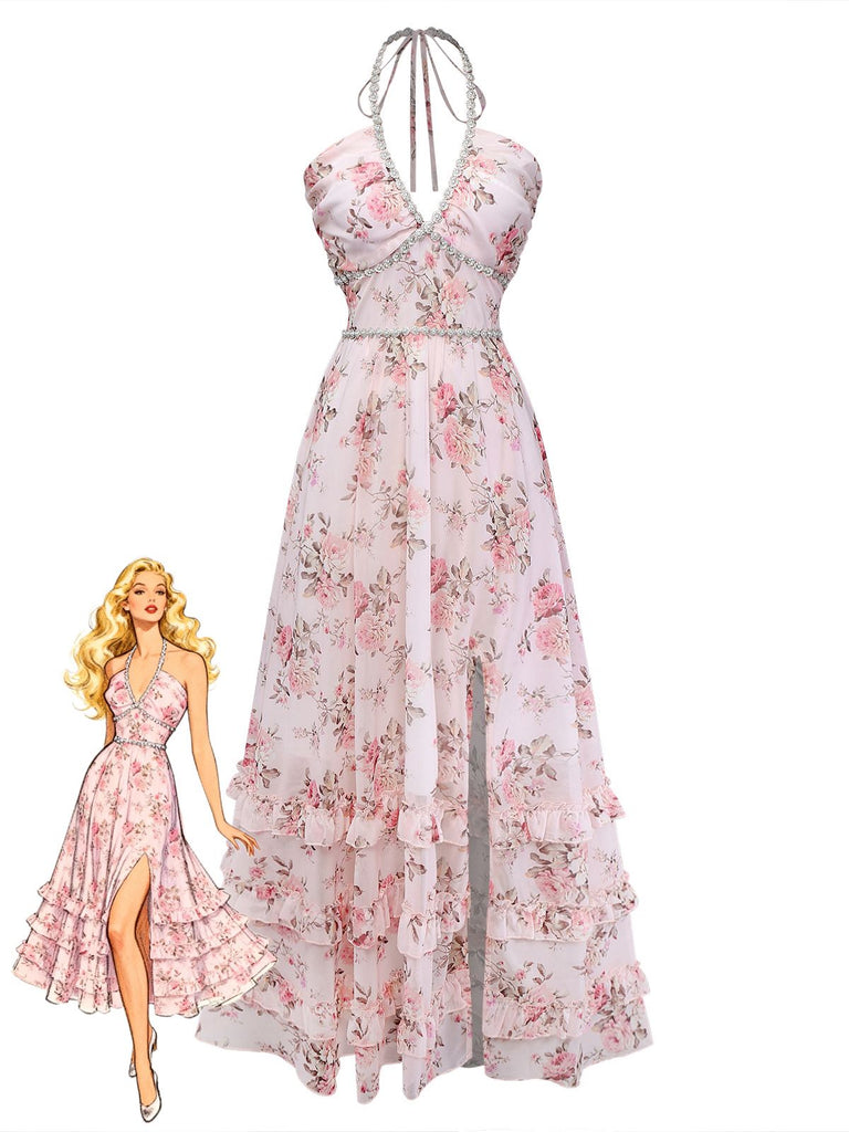 Robe à fleurs avec un mannequin sur fond blanc