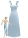 Robe bleue claire maxi satin bretelles larges strass 1930s