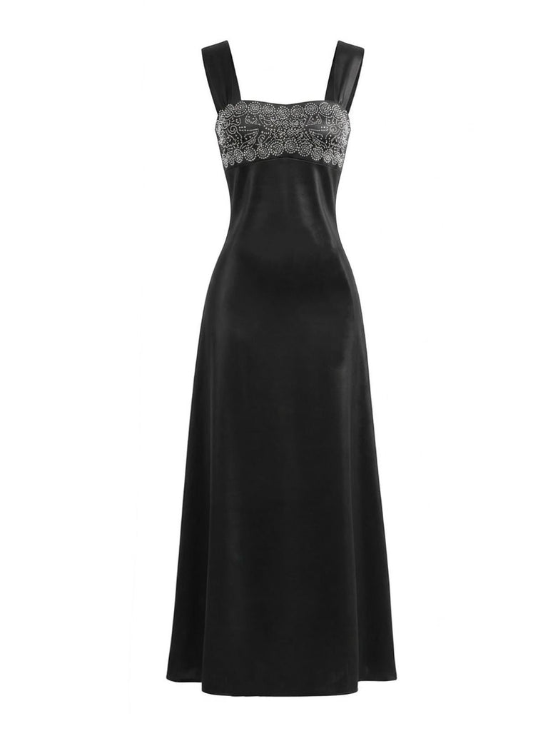 Robe maxi satin bretelles larges strass 1930s