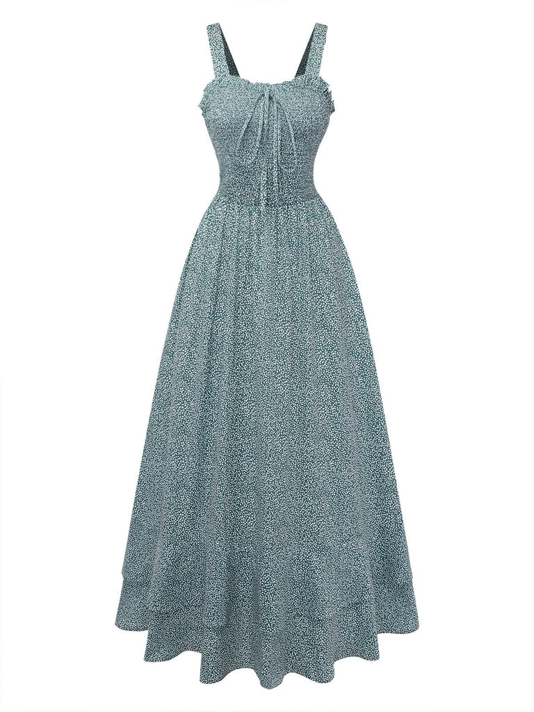 Robe verte à fleurs sur fond blanc