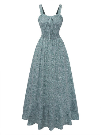 Robe verte à fleurs sur fond blanc