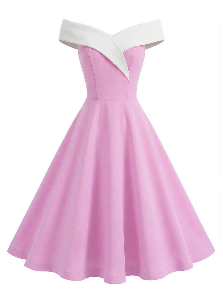 Robe rose à décolleté épaules dénudées blanc sur fond blanc