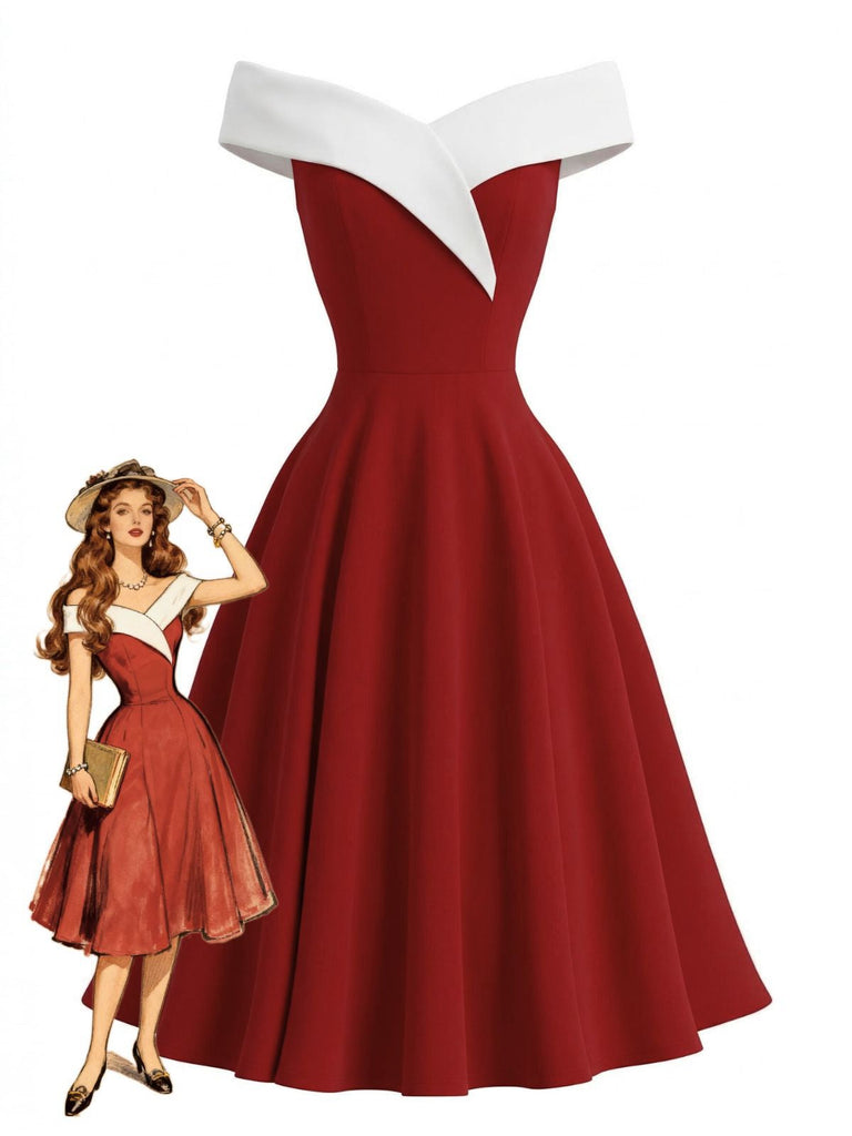 Robe couleur block épaules nues sans manches 1950s