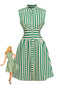 Robe sans manches rayée verte boutonnée années 40