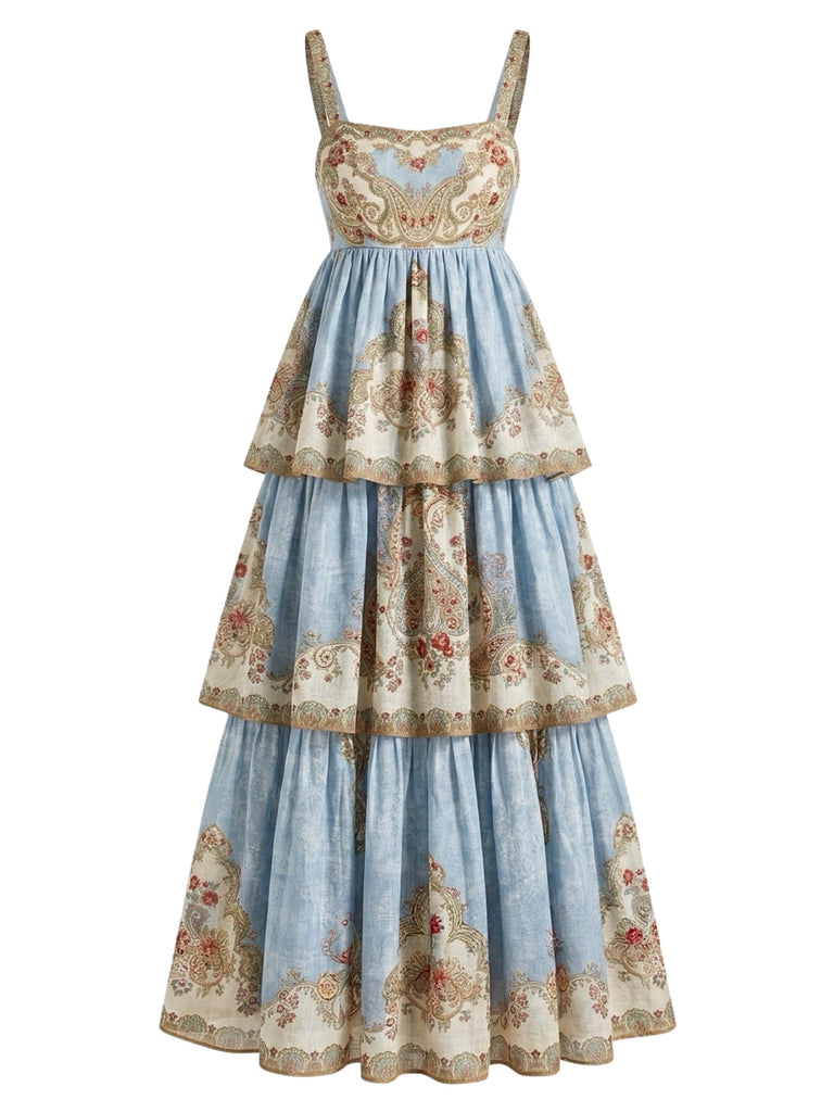 Robe Larges Bretelles Style Baroque Bleu années 30