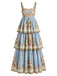 Robe Larges Bretelles Style Baroque Bleu années 30