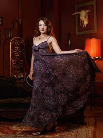 Robe Violet Slip Bohème Col V Fleurs Aquarelle Années 30
