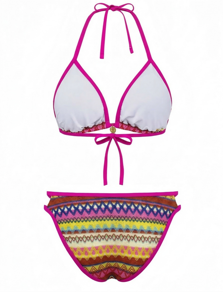 Bohème Géométrique Tricot Halter Ensemble Bikini Années 1970 11