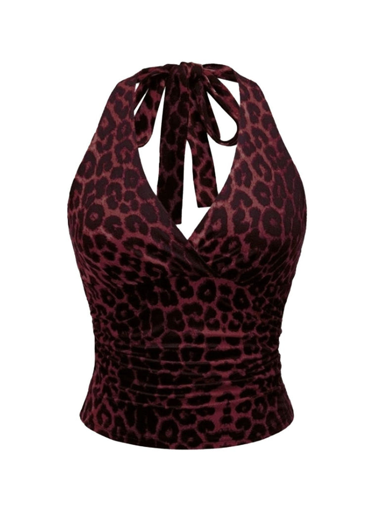 Haut cache-cœur imprimé léopard années 80