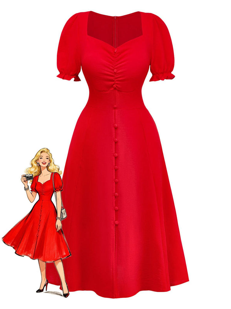 Robe rouge à manches bouffantes sur fond blanc