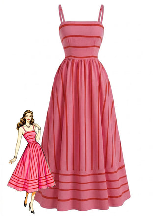 Robe trapèze rayée à fines bretelles des années 1930 - robe vintage, mode rétro, rockabilly