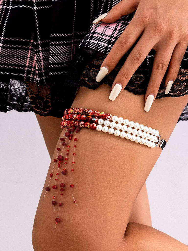 Bague de jambe gothique multicouche avec pendentif en forme de goutte de sang et perles