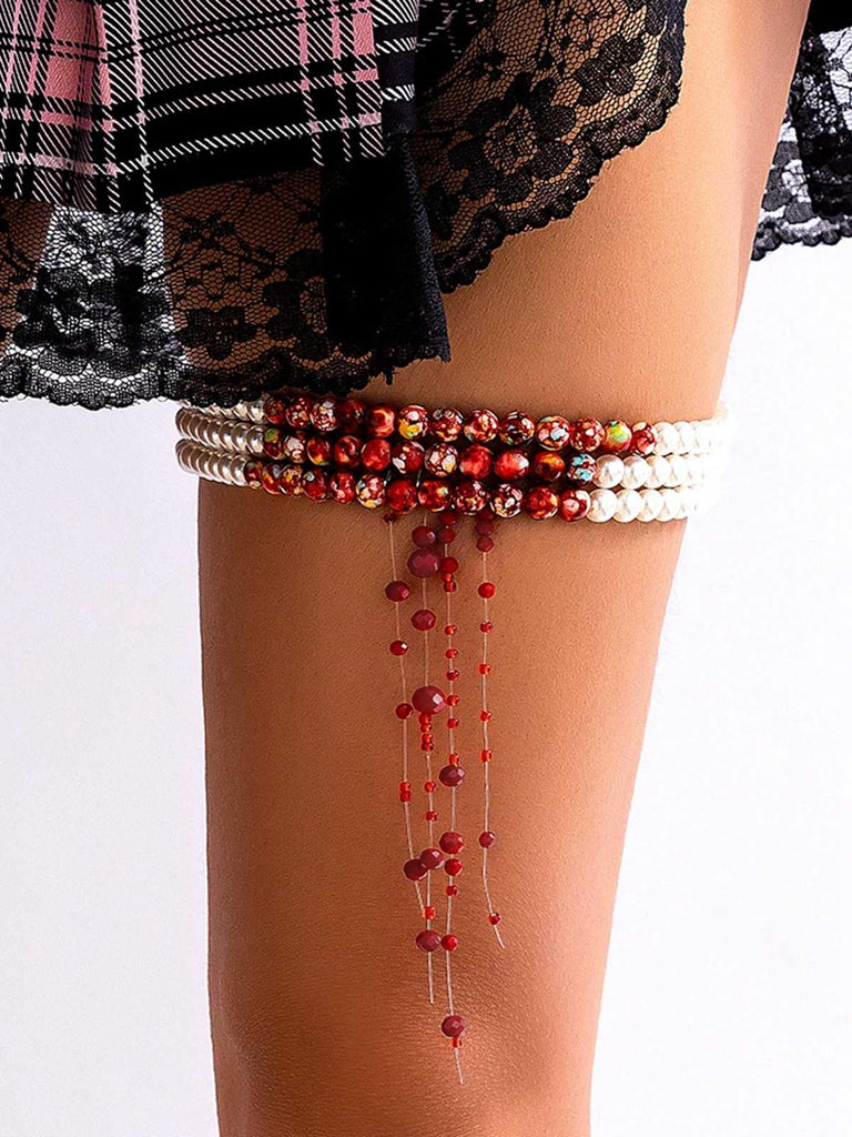 Bague de jambe gothique multicouche avec pendentif en forme de goutte de sang et perles