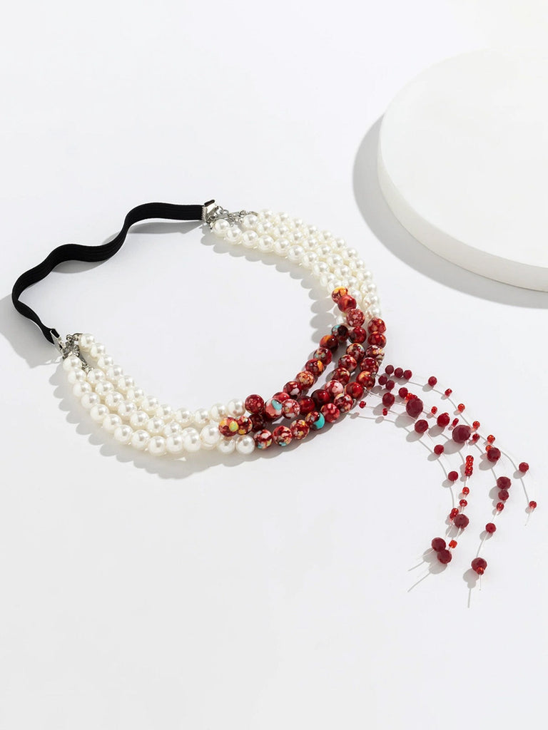 Bague de jambe gothique multicouche avec pendentif en forme de goutte de sang et perles