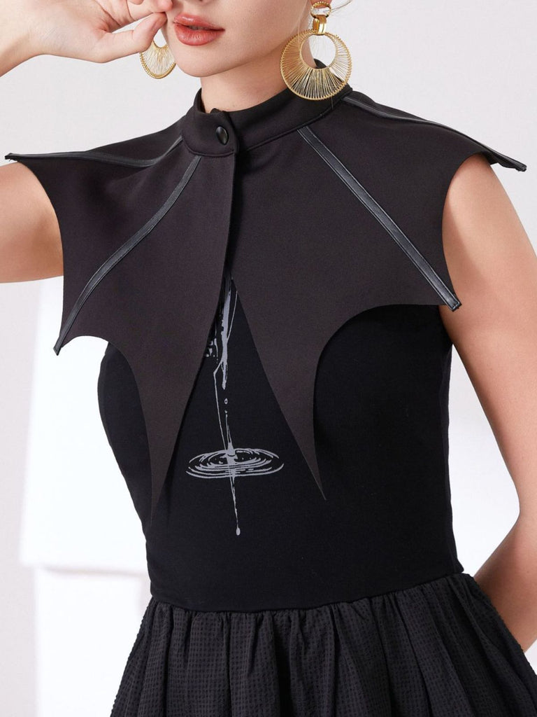 Col amovible noir gothique en forme d'ailes de chauve-souris