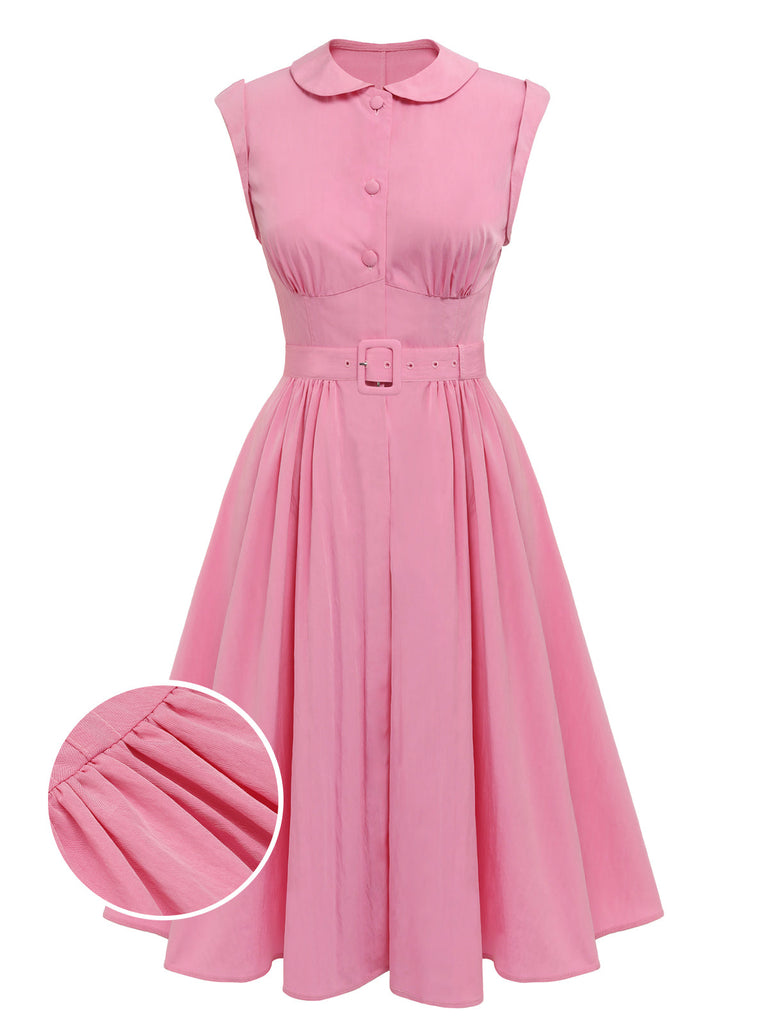 Robe sans manches à col claudine rose des années 1950 Cocktail