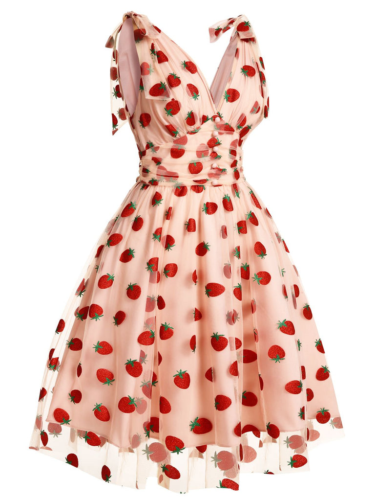 Robe trapèze rose fraise années 1950 en maille chic