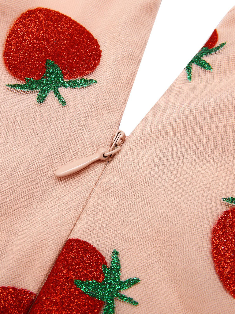 Robe trapèze rose fraise années 1950 en maille Chic