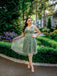Robe trapèze verte en maille marguerite des années 1950