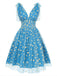 [Prévente] Bleu Marguerite Filet Robe Évasée Années 1950