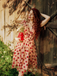 Robe trapèze rose fraise années 1950 en maille