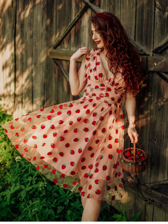 Robe trapèze rose fraise années 1950 en maille