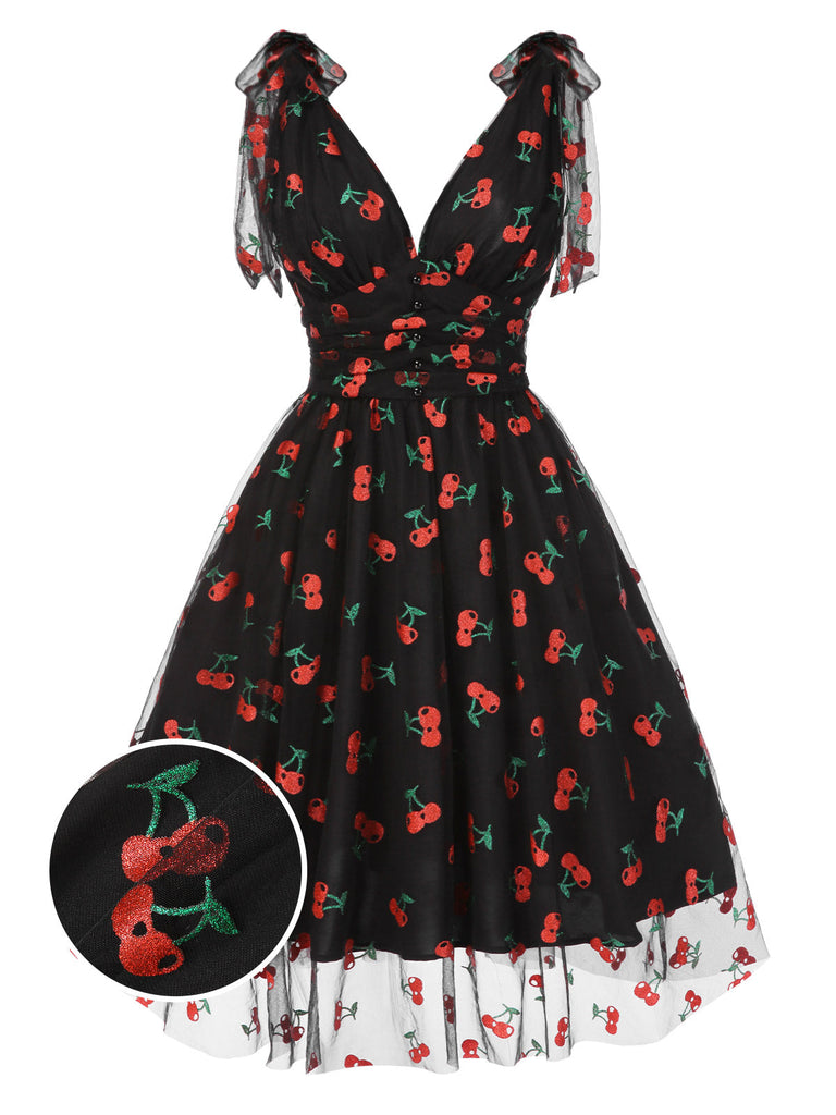 Robe trapèze verte en maille marguerite des années 1950