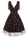 Robe trapèze verte en maille marguerite des années 1950