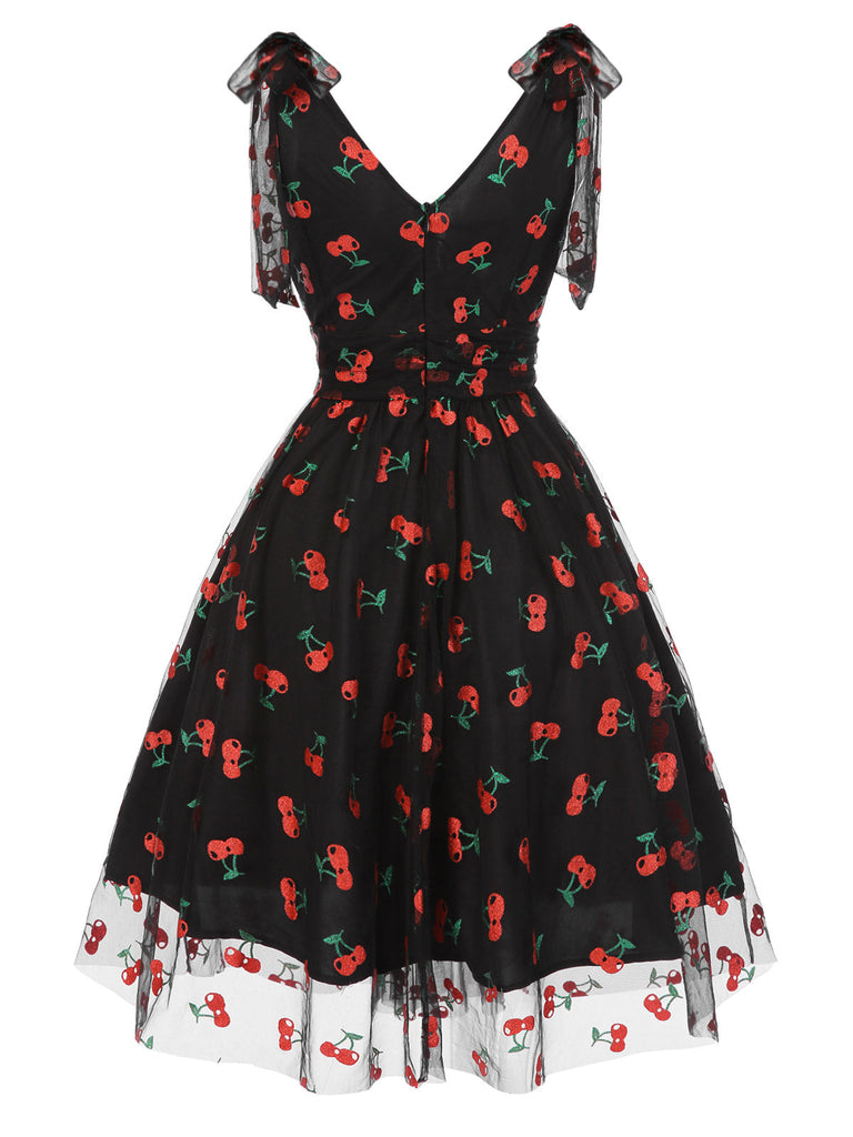 Robe trapèze verte en maille marguerite des années 1950