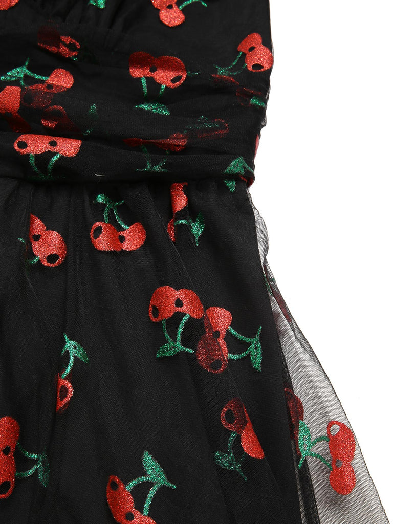 Robe trapèze verte en maille marguerite des années 1950