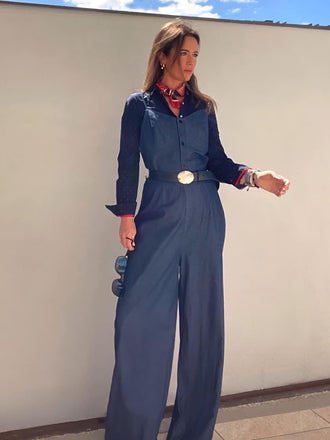 Combinaison à bretelles solides cowboy bleu marine des années 1930