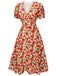 Robe trapèze rose à col en V des années 1940 rouge 5