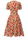 Robe trapèze rose à col en V des années 1940 rouge 6