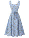 Robe bleue à lacets à carreaux roses des années 1940 Chic