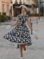 Robe marguerite noire col oscillant à mancherons années 1940 Cocktail