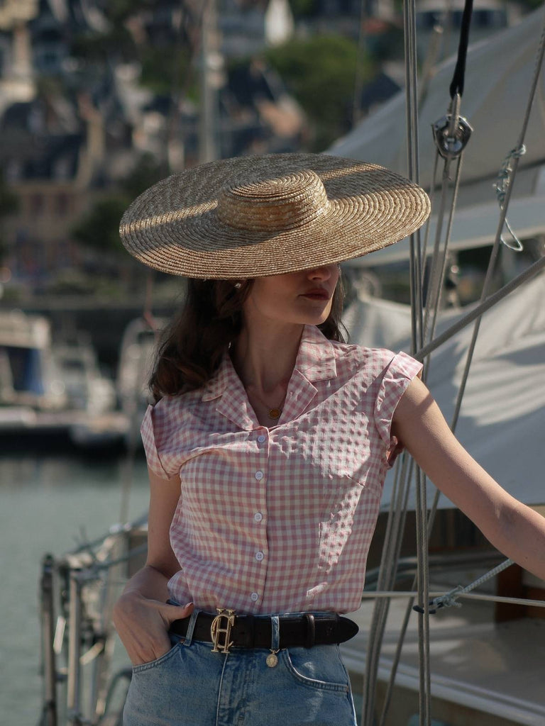 Chemise à carreaux Vichy années 1950 rose à revers
