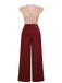 2PCS Chemisier rouge à pois des années 1950 et pantalon bordeaux