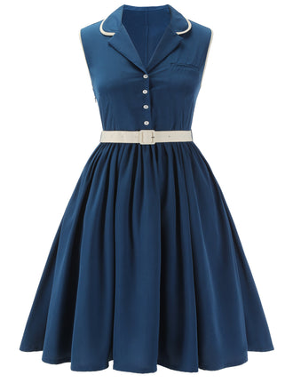 [Prévente] [Grande Taille] Robe Sans Manches Revers Bleu Marine Années 1960